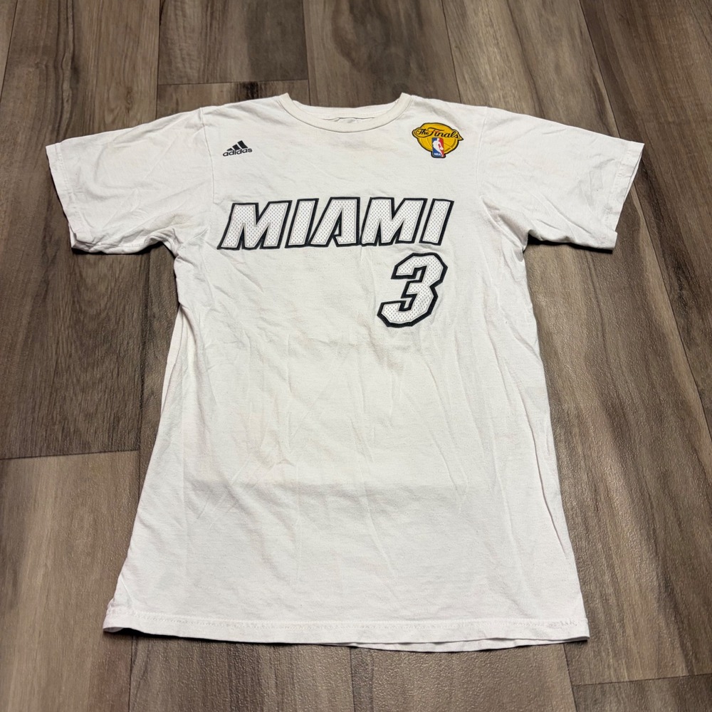 Adidas Miami Heat Dwyane Wade NBA Finals White T-Shirt Mens Small #3 Basketball